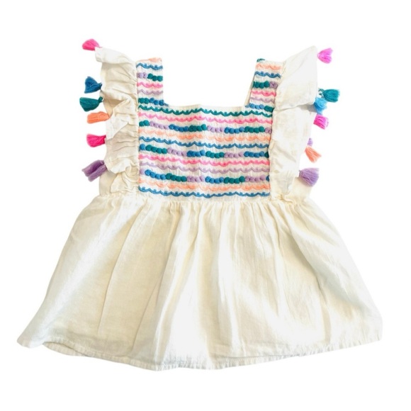 Cat & Jack Other - Cat & Jack Multicolor Tassel Blouse w/Embroidery & Ruffle Sleeves 4T - LIKE NEW